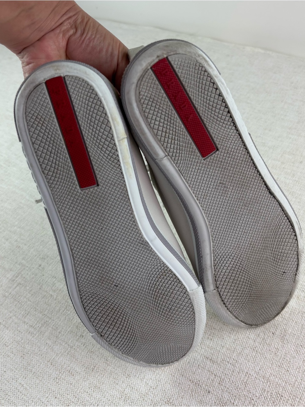 Prada women's size 38.5 White Leather low top Sneakers with Red Stripe Detail - Picture 8 of 16